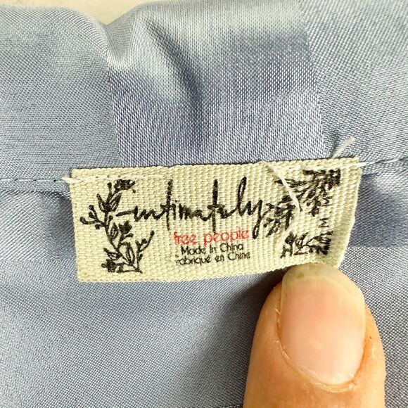 Free People Intimately Pajama Party Sleep Set Size Medium Hazy Blue Stripe Satin - Picture 9 of 9